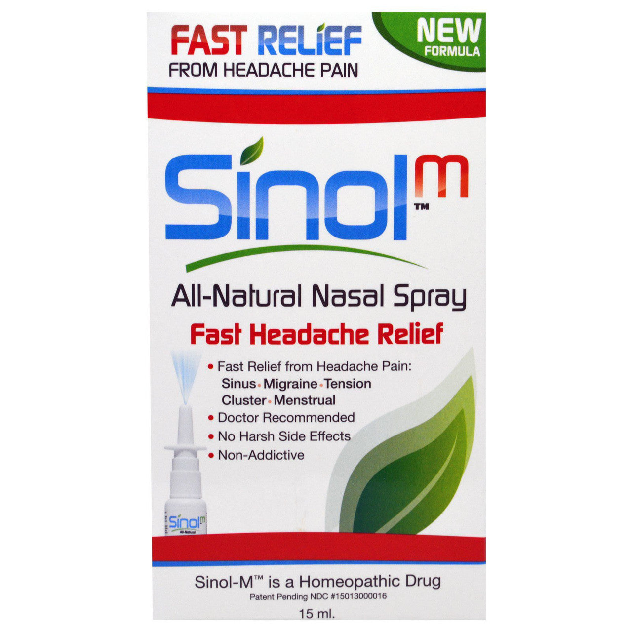 Sinol All Natural Headache Relief Spray For Migraine Cluster Tension, 15 Ml